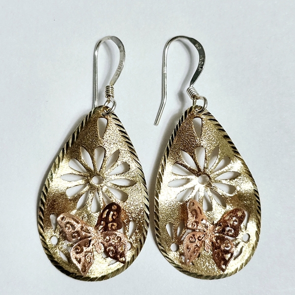 Butterfly 🦋 3D Drop Silver Earrings 1.75 " - Picture 3 of 10